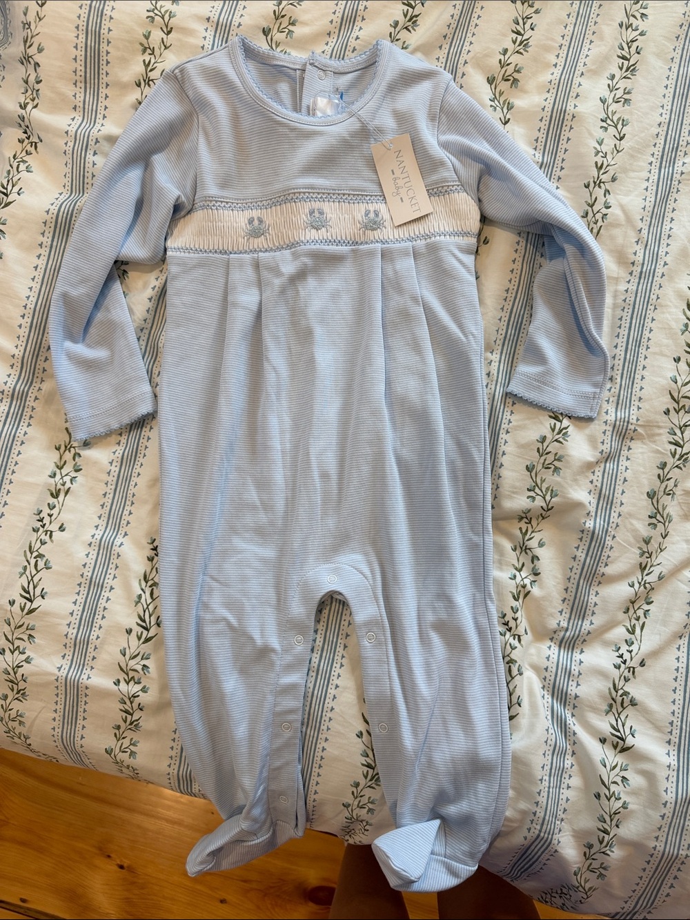 Nautica Baby Light Blue Smocked Footed One-Piece